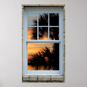 Impressão da palmeira do nascer do sol da opiniã