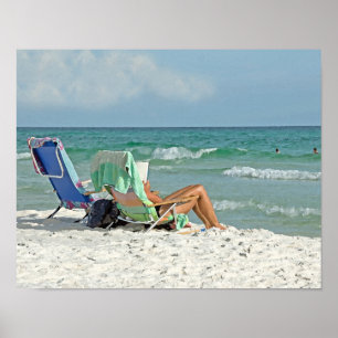 impressão da pintura 11x14 que relaxa na praia