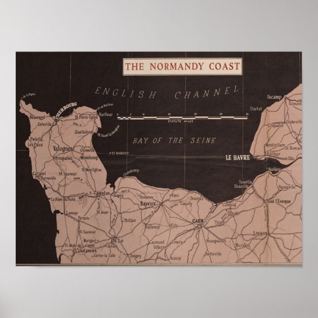 Impressão da WWII - Mapa da Costa Normandia (Frente)
