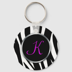 Impressão da zebra: Monograma roxo: Chaveiro