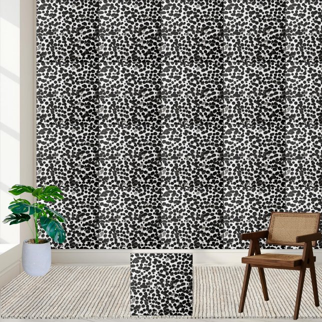 Impressão Dalmático Branco preto moderno brilhante (Dalmatian Print Modern Black White Glossy Ceramic Tile)