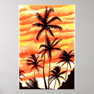 Impressão das palmas do por do sol