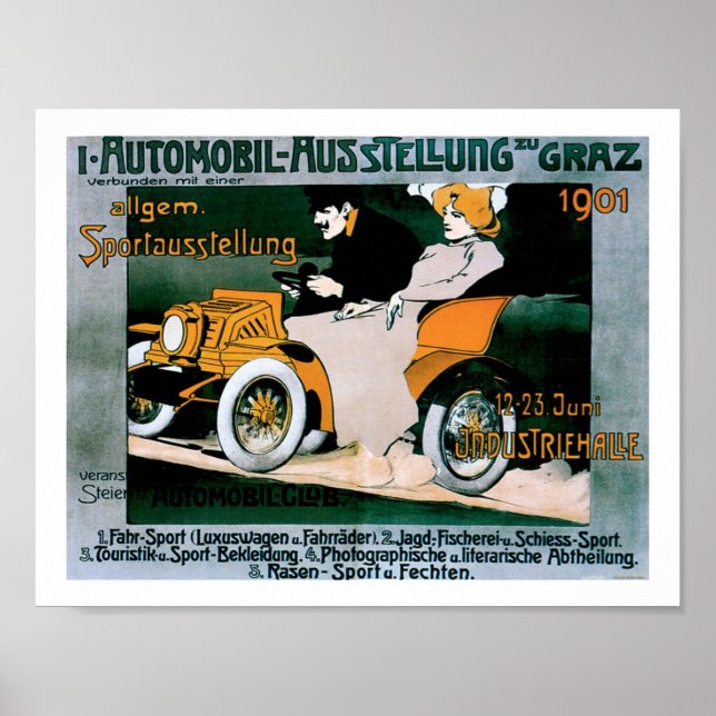 impressão de 1901 Graz Automobile Vintage (Frente)