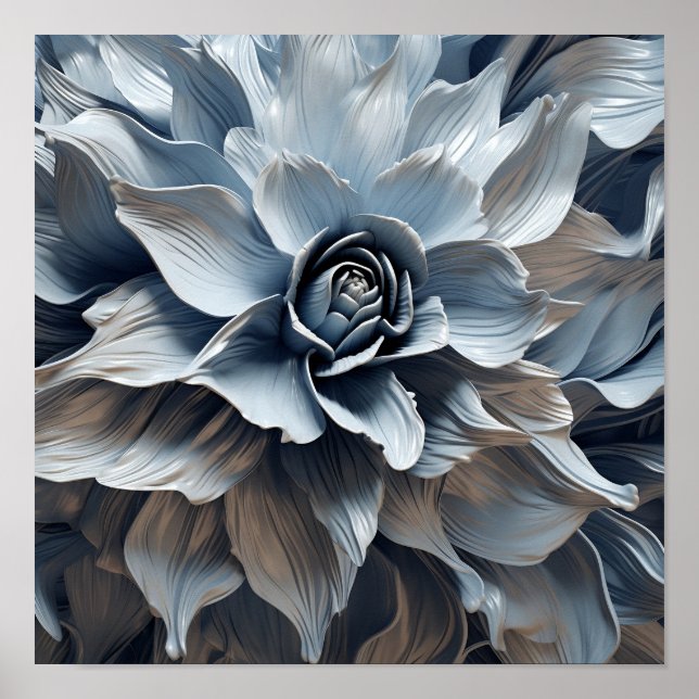 Impressão de abstrato de cinza de tom de  azul (Frente)