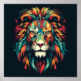 Impressão de abstrato de leão colorido