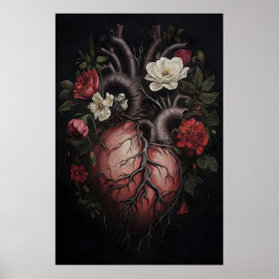 Impressão de Anatomia do Coração Humano Floral, Ma