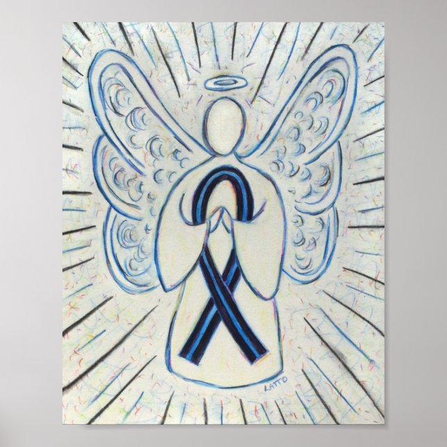 Impressão de anjo de fita de consciência azul e pr (Frente)