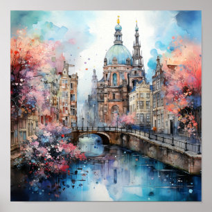 Impressão de Aquarela de Amsterdã Holanda