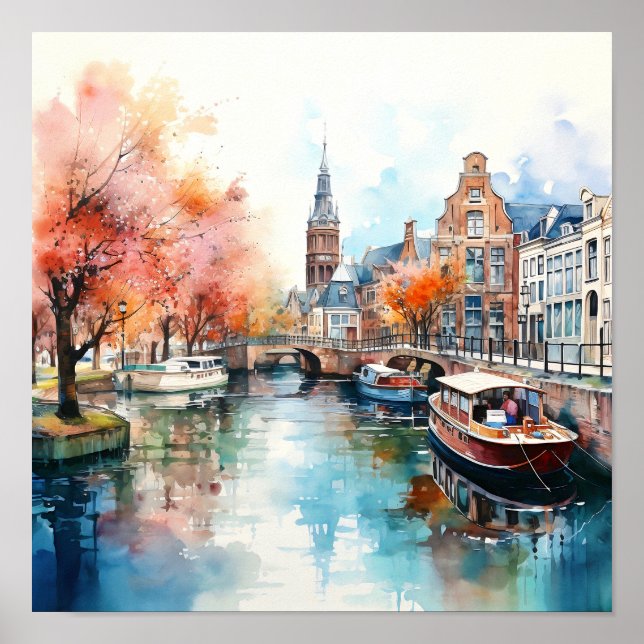 Impressão de Aquarela de Amsterdã Holanda (Frente)