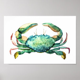 Impressão de Aquarela de Caranguejo Azul Pequeno