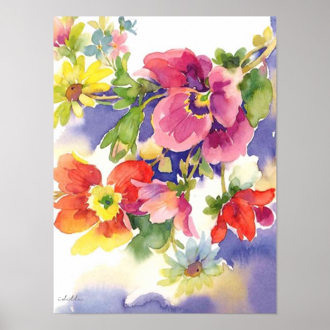 impressão de aquarela de flores (Frente)