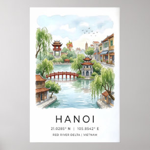 Impressão de Aquarela de Hanoi, Ponte Arqueada Ver
