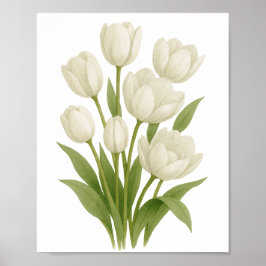 Impressão de Aquarela de Tulipas Brancas - Decoraç