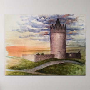 Impressão de aquarela do castelo irlandês, Doolin