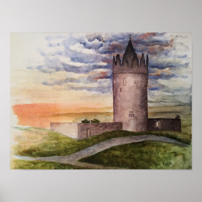 Impressão de aquarela do castelo irlandês, Doolin (Frente)