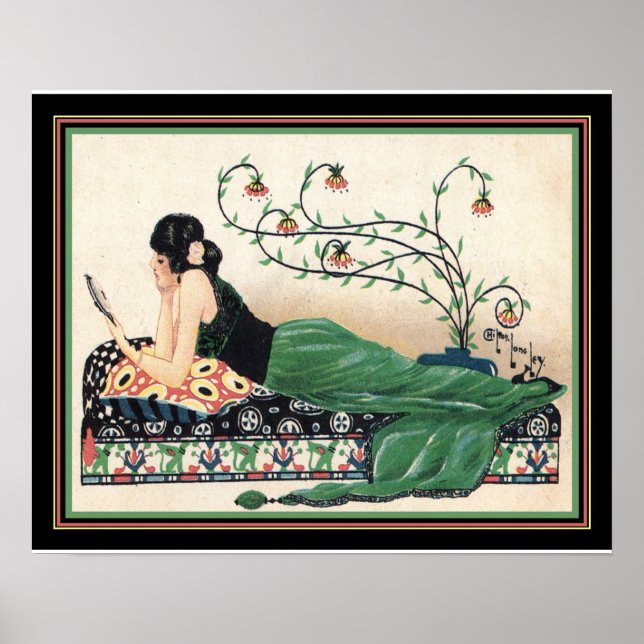 Impressão de Art Deco "Girl With Mirror" - 16x20 (Frente)
