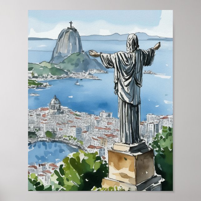 Impressão de Arte a Aquarela do Brasil no Rio de J (Frente)