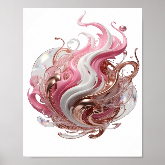 Impressão de arte abstrata em prata dinâmica (Frente)