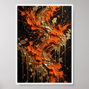 Impressão de Arte Abstrata Fogo Dourado Preto Lara