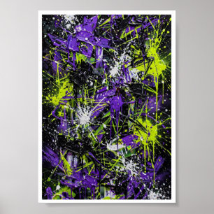 Impressão de Arte Abstrata Neon Limão Roxo Grafite