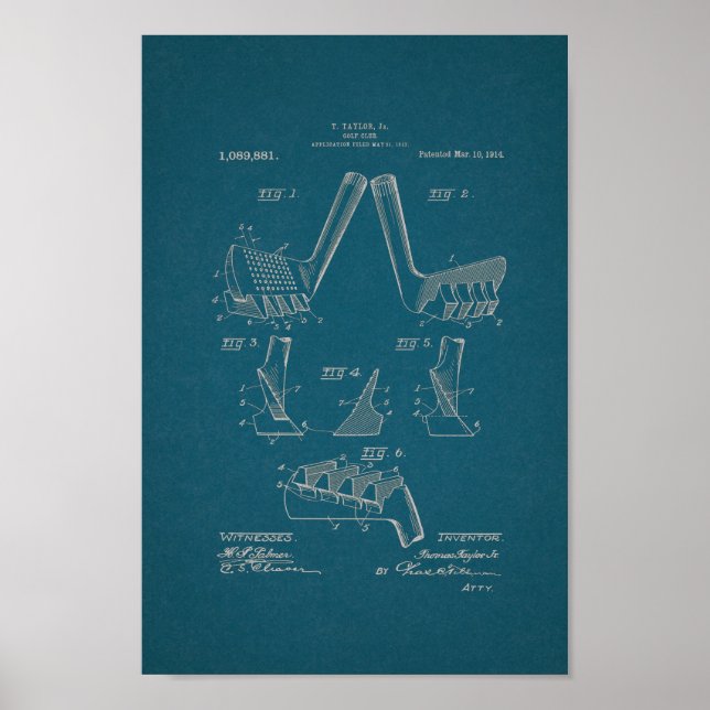 impressão de Arte Blueprint do Clube Vintage Golf  (Frente)