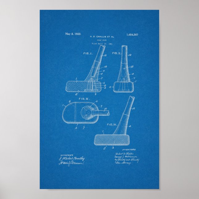 impressão de Arte Blueprint do Clube Vintage Golf  (Frente)