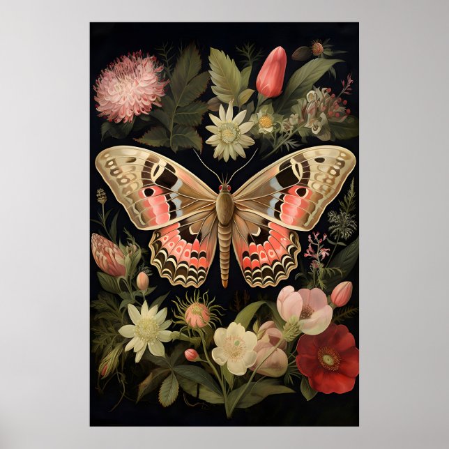 Impressão de Arte Botânica de Borboleta na Parede, (Frente)