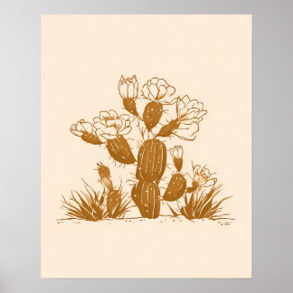 Impressão de Arte Botânica de Cacto do Deserto Flo