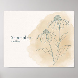 Impressão de Arte Botânica de Echinacea Setembro