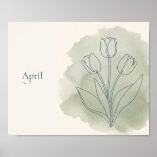 Impressão de Arte Botânica de Tulipa | Flor de Abr
