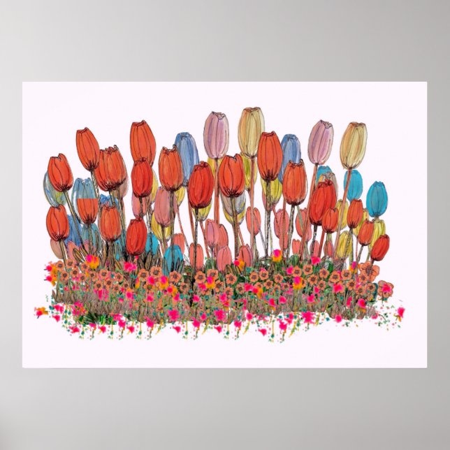 Impressão de Arte Botânica do Jardim das Tulipas (Frente)
