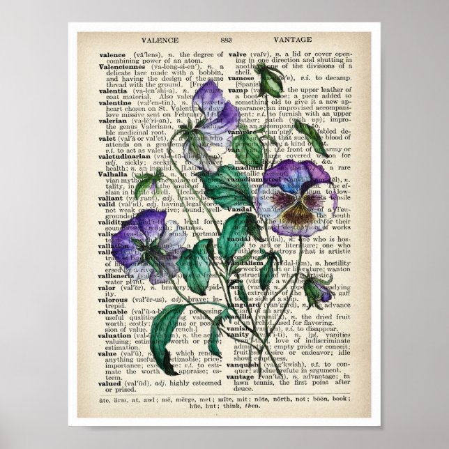 Impressão de Arte Botânica Vintage Violet Old Page (Frente)