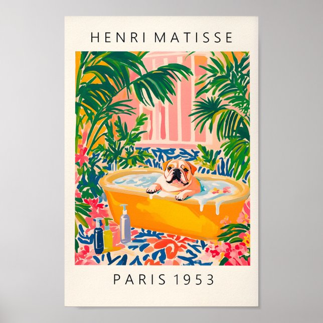 Impressão de Arte Bulldog Inglês, Impressão Floral (Frente)