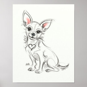 impressão de Arte Chihuahua  Desenho rápido