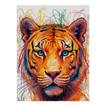 Impressão de arte colorida Tiger, Abstrato Tiger