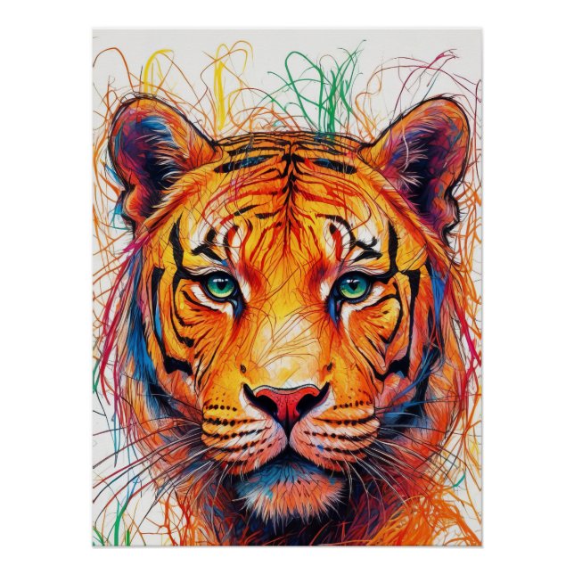 Impressão de arte colorida Tiger, Abstrato Tiger (Frente)