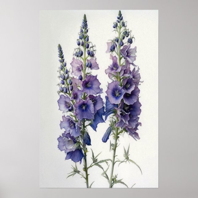 Impressão de Arte com Flor Delfina Roxo (Frente)