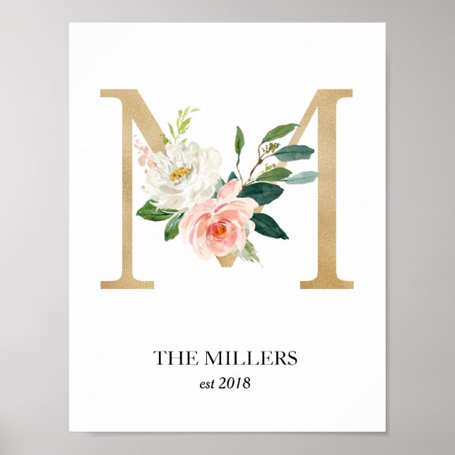 Impressão de arte com monograma, Letra M, Casament (Frente)