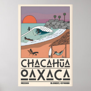 Impressão de Arte Costeira do México Cena de Surf