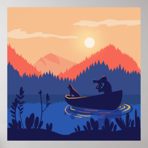 Impressão de Arte da Cena de Pesca Russo Sunset