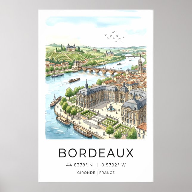 Impressão de Arte da Cidade de Bordeaux Cena do Ri (Frente)