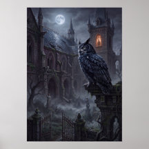 Impressão de Arte da Coruja Gótica Noite Escura
