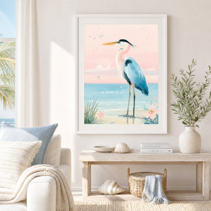 Impressão de Arte da Garça Costeira Pastel