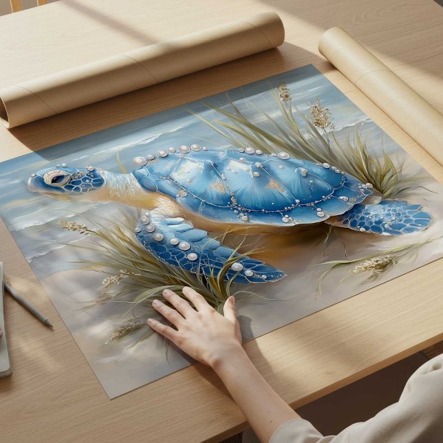 Impressão de Arte da Praia Costeira da Tartaruga M (Blue Sea Turtle Coastal Beach Art Print | Poster by TinkPrints.)