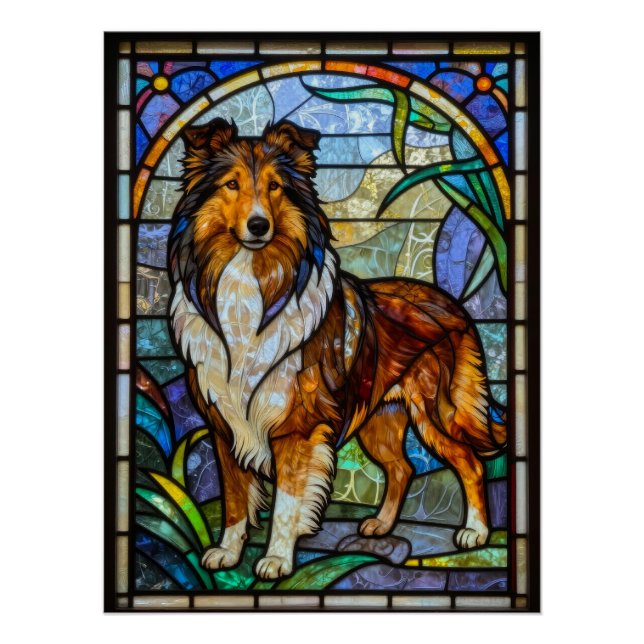 Impressão de Arte da Raça de Cachorro Rough Collie (Frente)