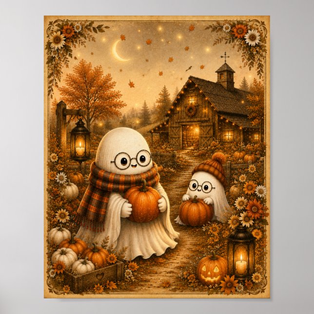 Impressão de Arte de Abóbora com Fantasma Aconcheg (Frente)