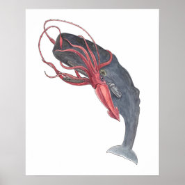 Impressão de Arte de Aquarela Lula e Baleia