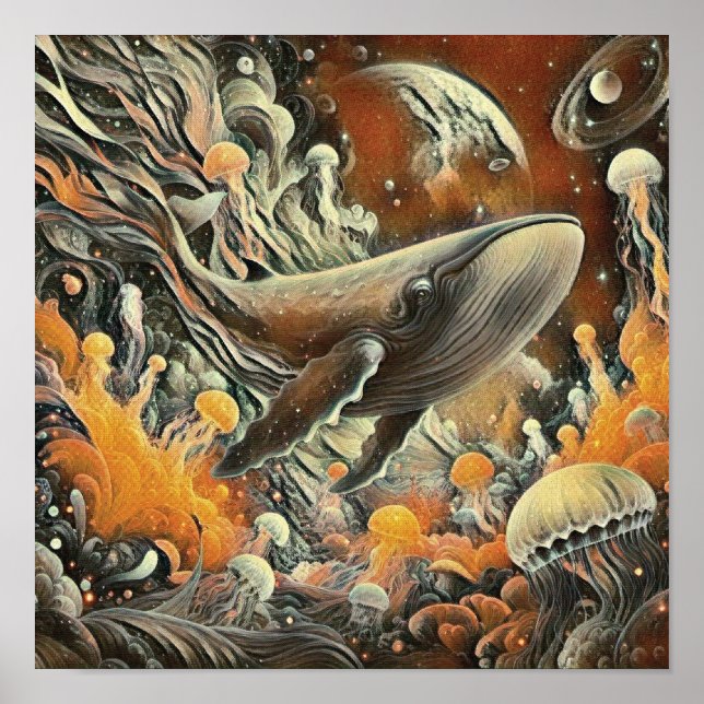 Impressão de Arte de Baleia e Água-Viva (Frente)