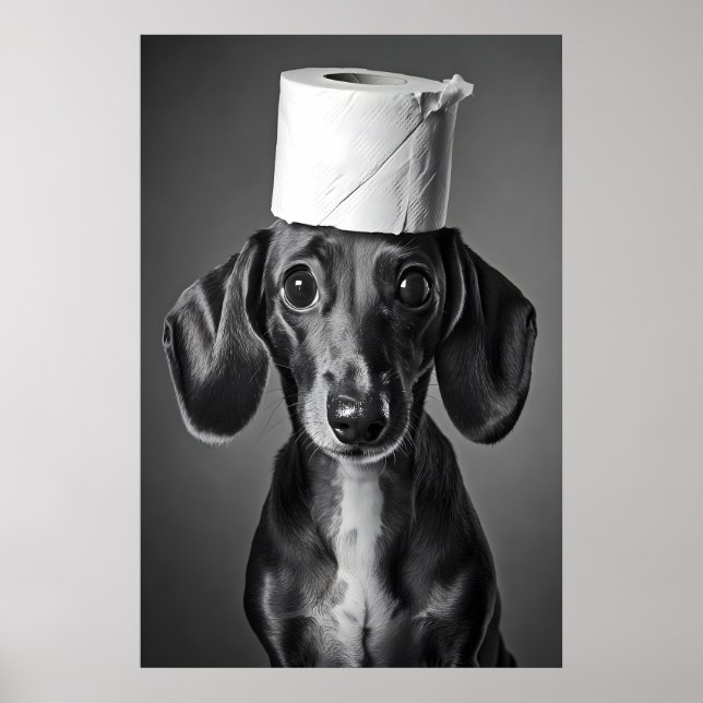 Impressão de Arte de Banheiro de Dachshund Engraça (Frente)
