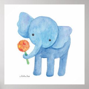 Impressão de Arte de Berçário de Elefante Poster d
